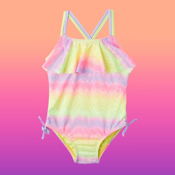 Toddler 12 Month Colorful Crochet Style with Ruffle Design Swimsuit - Picture 1 of 4